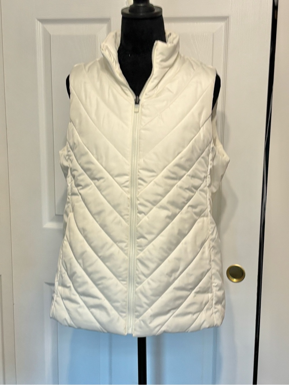 Lands' End White Quilted Puffer Zip-Front Vest Women’s Size Medium